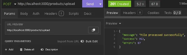 Scalable Product Import System - CSV upload endpoint response