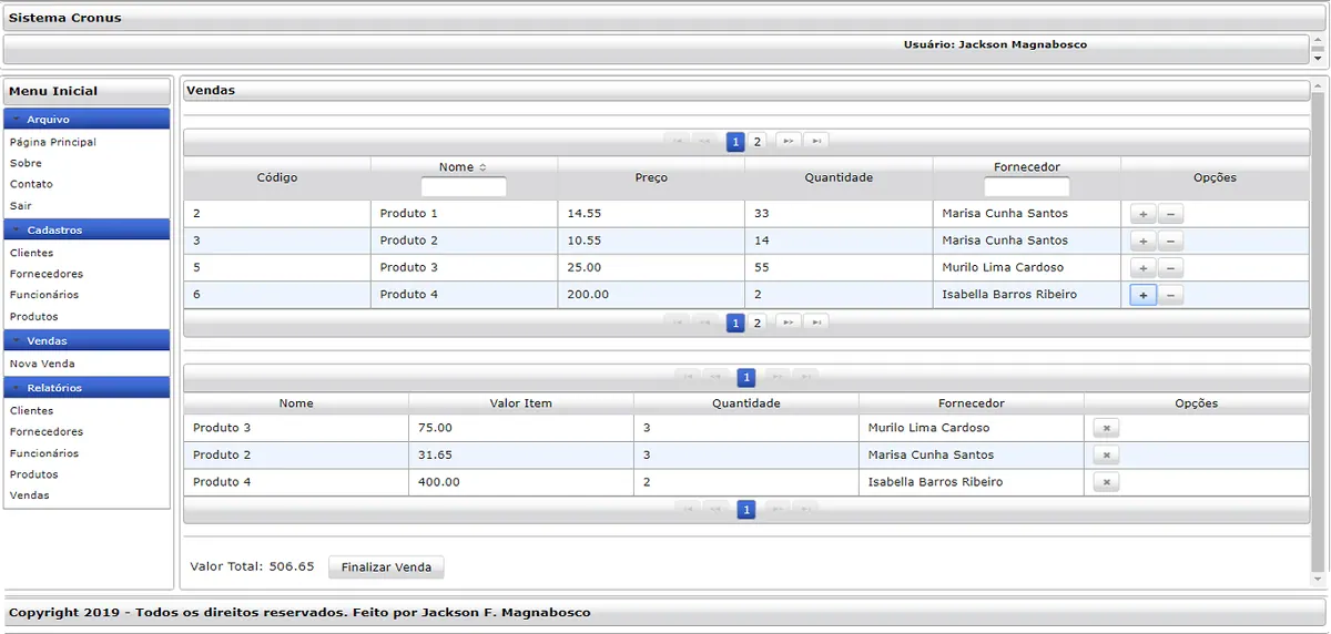 Cronus - sales screen